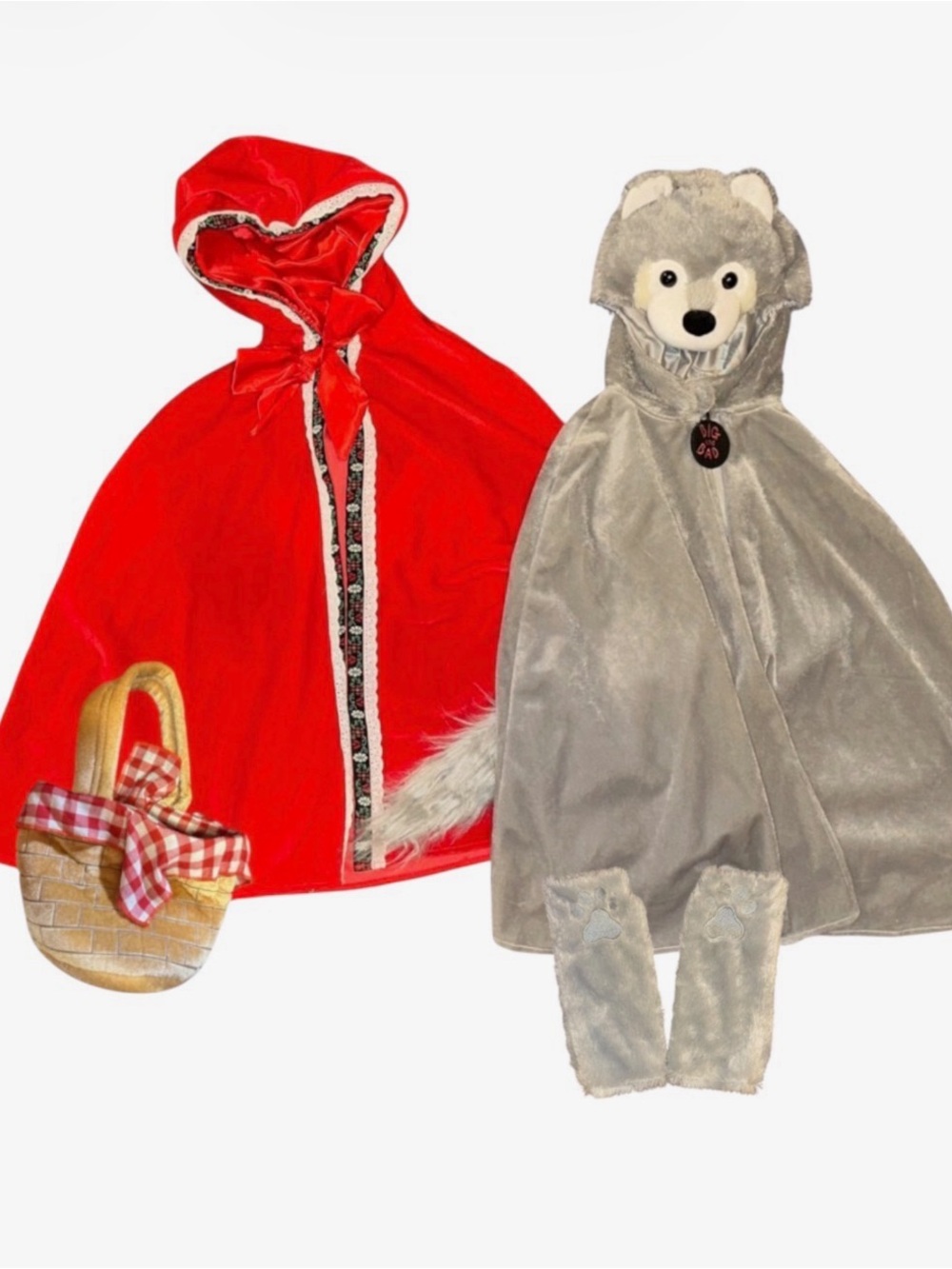 Kids Red Hooded Cape & Gray Wolf Hooded Cape Set Costume Size 3-6